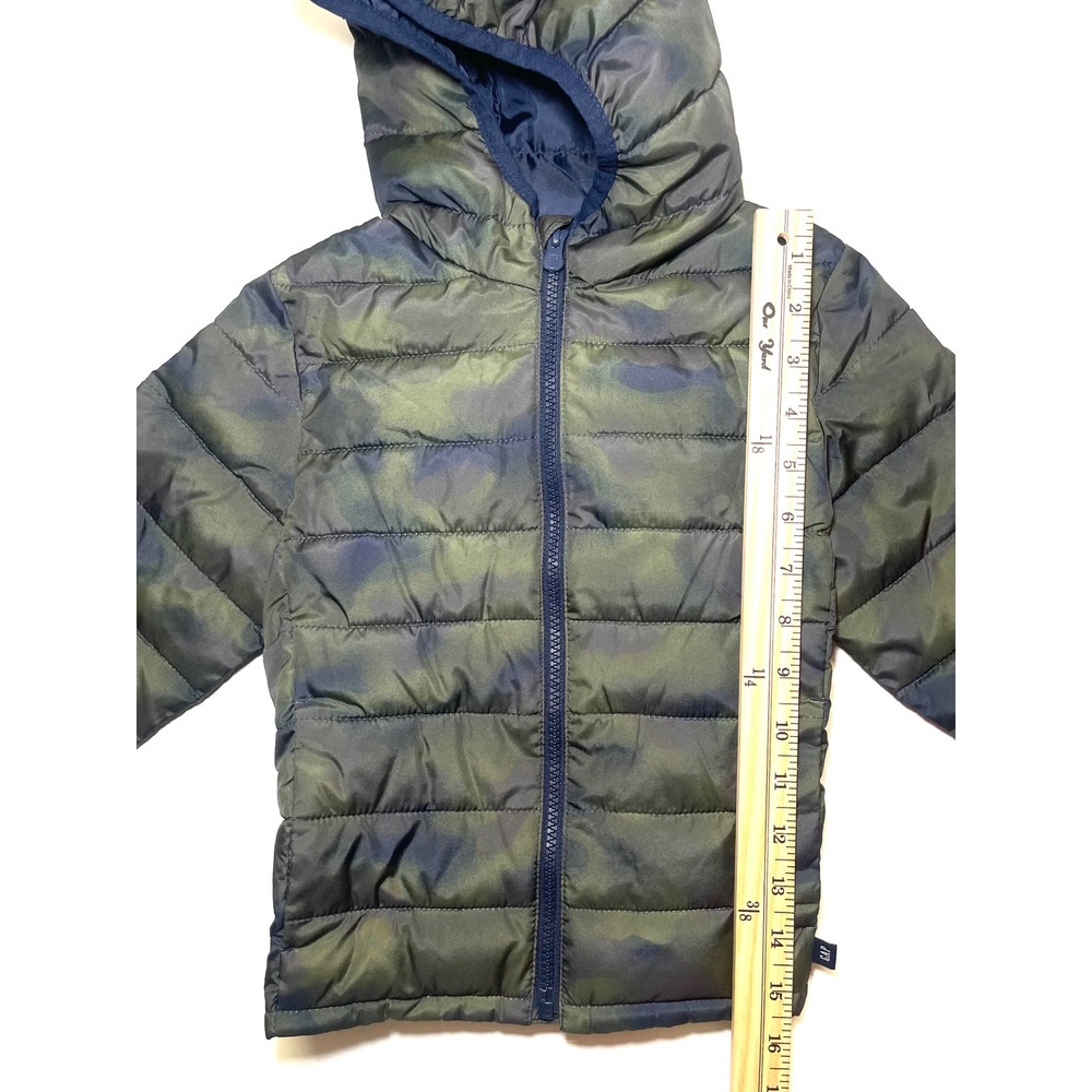 Baby GAP ColdControl Camo Puffer Jacket Kids 4 Years Green Blue Hooded Coat 0213 - Picture 4 of 9